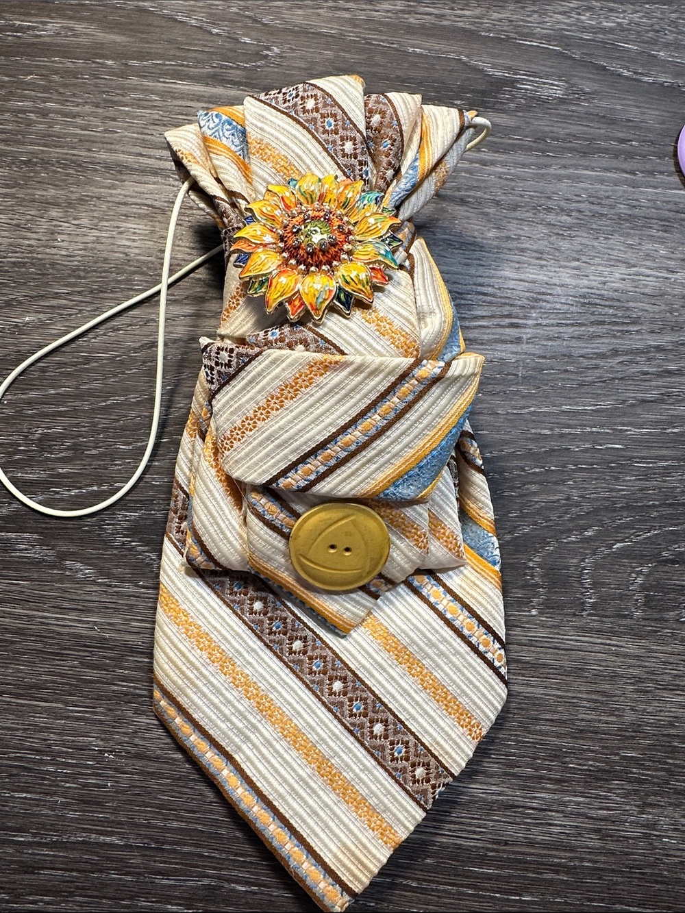 Grenada Vintage Tie Refurbished Into a Gorgeous Necklace Tie with Sunflower